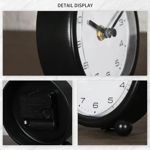 Miniatura 6 de Reloj de escritorio retro de 5.1 pulgadas, funciona con pilas, reloj de mesa de metal silencioso con diseño clásico para decoración de sala