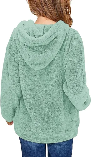 Miniatura 2 de Haloumoning Sudadera con capucha de forro polar mullido para niñas de 4 a 15 años