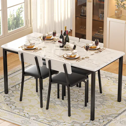 Miniatura 8 de IRONCK Mesa de comedor extensible de 5 piezas de 63 pulgadas con 4 sillas tapizadas, juego de mesa de cocina para 4-8 personas, juegos de comedor