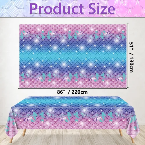 Miniatura 2 de 4 manteles rectangulares de sirena, manteles desechables para fiestas bajo el mar, baby shower, decoración de cumpleaños de sirena, 51 x 86 pulgadas