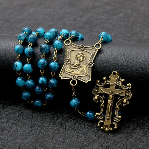 Miniatura 53 de KOMI Rosario de cuentas católicas para mujer, collar de cuentas de rosario con cruz de crucifijo, perlas de cristal, rosario, rosarios, católicos