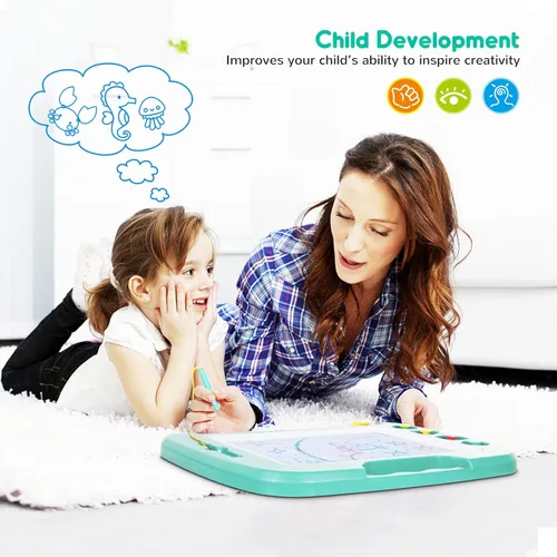 Miniatura 4 de SGILE -Pizarra magnética para dibujar grande de 4 colores y con 4 sellos, juguete para aprendizaje, regalo para niños mayores de 36 meses, 16x13