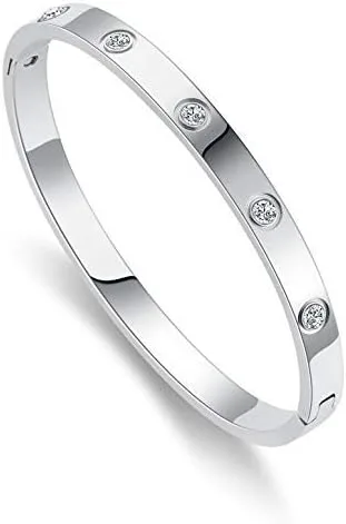 Miniatura 2 de My Daily Styles Pulsera de acero inoxidable con bisagras CZ para mujer, tamaño 7 pulgadas