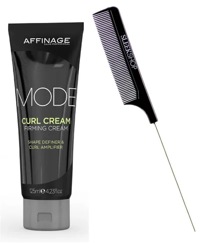 Affinage ASP Mode CURL CREAM Crema reafirmante (con elegante peine de cola de rata) definidor de forma y amplificador de rizo de cabello (tamaño de
