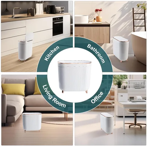 Miniatura 5 de Supteron Basurero de baño con tapa de 3.2 galones, pequeño cubo de basura de plástico rectangular de 12 litros con tapa tipo prensa para dormitorio