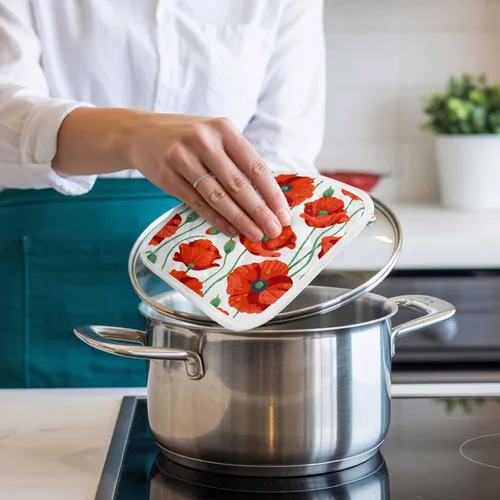 Miniatura 4 de Paquete de 2 soportes para ollas para cocina, flores de amapola naranja, a prueba de calor, con lazo para colgar, soportes para ollas calientes