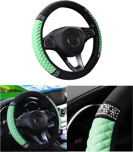 Miniatura 8 de Funda brillante para volante de automóvil, protector de cuero con diamantes de imitación de cristal para automóvil, accesorios de decoración