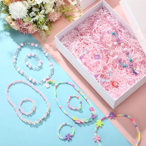 Miniatura 33 de Sumind 6 juegos de joyas para niñas pequeñas, collar de cuentas y pulsera para disfraz, joyas, regalos de princesa para fiestas (estilo mágico)