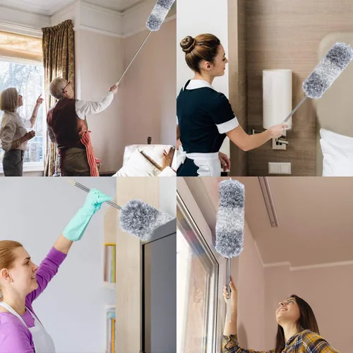 Miniatura 4 de DELUX Plumero de Plumas de Microfibra Extensible con Poste Extra Largo de 100 Pulgadas, Cabeza Flexible y Plumeros de Mango Largo para Limpiar Blanco