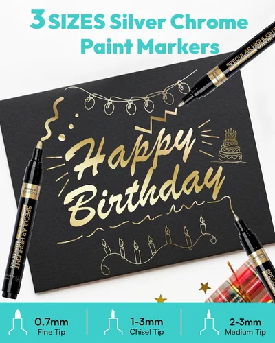 Miniatura 2 de Resiners 3 marcadores de pintura líquida dorada, marcadores de pintura acrílica y bolígrafo líquido de espejo, permanente de alto brillo