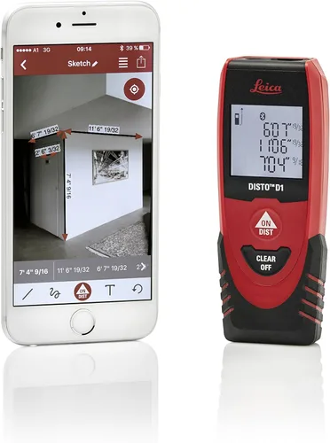Miniatura 6 de Leica DISTO D1 Medidor de distancia láser de 120 pies con Bluetooth 4.0, negro/rojo