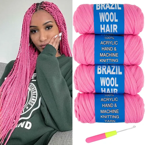 Miniatura 11 de 8 piezas de lana brasileña para trenzas, negro natural, cabello de lana brasileña para trenzar para mujeres, hilo para cabello para locs falsos