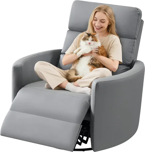 Miniatura 10 de GRAINELL - Silla reclinable giratoria con ajuste para reposacabezas, puerto de carga USB, reclinable eléctrico de posición infinita, mecedoras