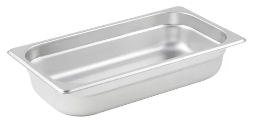 Winco Bandeja de comida de metal profundo de 1/3 de 2.5 pulgadas, bandeja de mesa de vapor, antiatascos, calibre 25