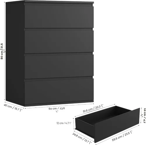 Miniatura 3 de FOTOSOK Cómoda Negra, Cómoda de 4 Cajones Cofre de Almacenamiento Moderno de Cajones 23.6L x 15.7A x 31.5Al pulg, Cómodas Negras Gabinete