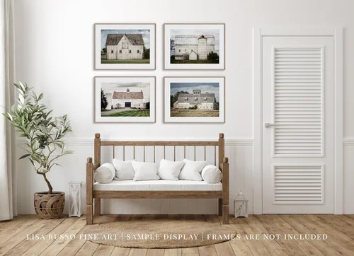 Miniatura 4 de Lisa Russo Fine Art - Cuadros de paisaje de granero para decoración de pared de granja campestre - Juego de 4 - Sin marco - Blanco, azul, verde