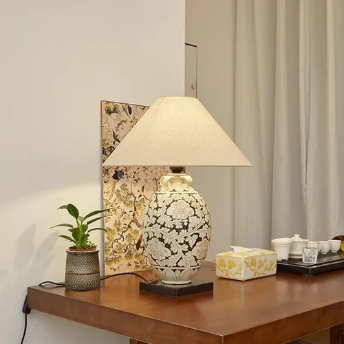 Miniatura 7 de Lámpara para escritorio, sala de estar, estudio, sala de té, lámpara de mesa decorativa de cerámica, estilo retro Wabi-sabi, lámpara de mesa