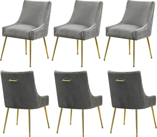Miniatura 21 de WUTUTUEE Juego de 2 sillas de comedor de terciopelo, patas doradas, sillas decorativas tapizadas de terciopelo, diseño de respaldo plisado y asa