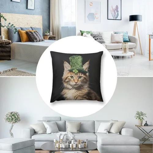 Miniatura 5 de Fundas de almohada de granja con diseño de feliz día de San Patricio con un gato en un sombrero de trébol, fundas de almohada de terciopelo