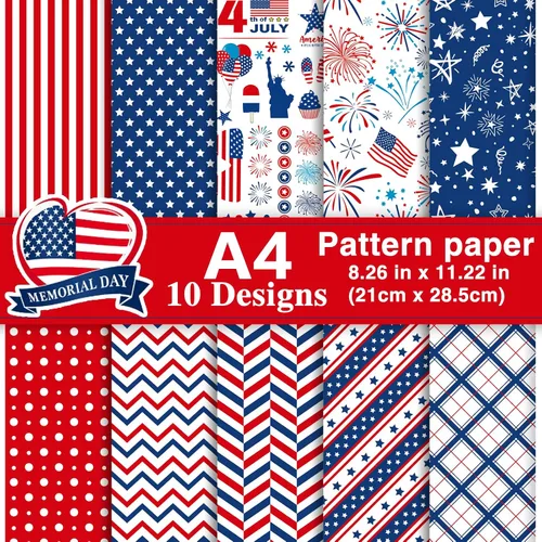 Morcheiong Juego de 30 hojas de papel con patrón del 4 de julio, tamaño A4, papel decorativo de doble cara, papel de origami para el Día de la