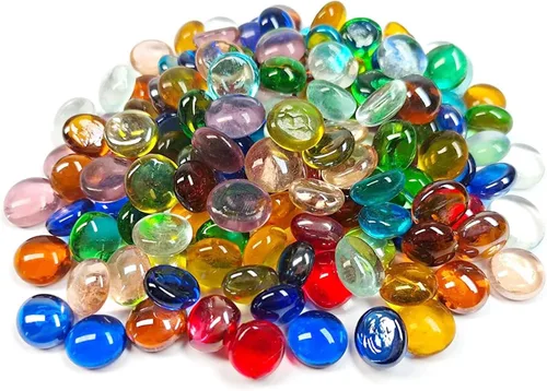 Miniatura 13 de Meschett 50 mini gemas de vidrio, piedras de Mancala color ámbar, cuentas de mármol de fondo plano para decoración del hogar, arte y manualidades