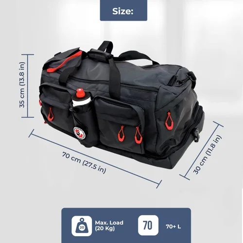 Miniatura 5 de Bolsa deportiva 3 en 1 grande de viaje color negro - Función de mochila y paredes de división - ca. 75 L con 7 bolsillos y sección inferior separada