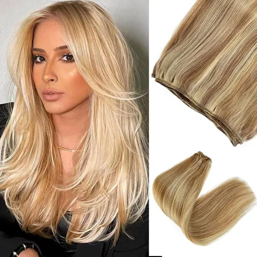 Miniatura 18 de Extensiones adhesivas rubias de cabello humano brasileño grado 9A, #60 rubio platino, cinta en 12 pulgadas, 20 unidades por juego, extensiones