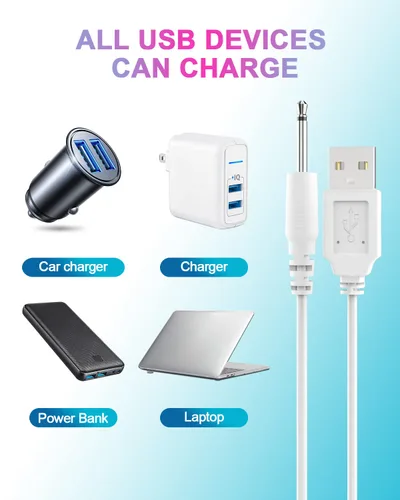 Miniatura 7 de Cable de carga USB DC de 0.098 in Cable de cargador de CC de 2.7 pies de repuesto para masajeador-paquete de 3 (blanco)