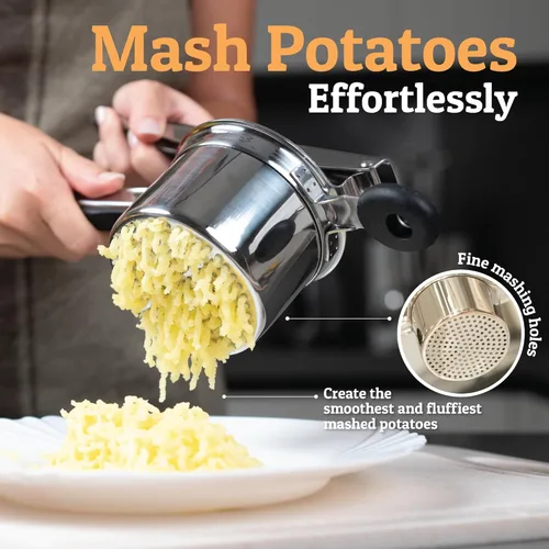 Miniatura 2 de Pasapurés y prensa para patatas de PriorityChef, hace pure de patatas ligeros y esponjosos a la perfección, 100 % de acero inoxidable. Negro