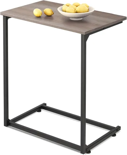 WLIVE Mesa auxiliar en forma de C, mesas auxiliares pequeñas para sofá, mesa de sofá ancha que se desliza por debajo, mesa de aperitivos para Gris