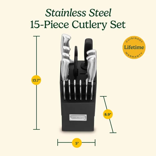 Miniatura 5 de Cuisinart C77SS-15PK Juego de 15 piezas de cuchillería con mango hueco de acero inoxidable, juego de cuchillos de cocina con hojas de acero