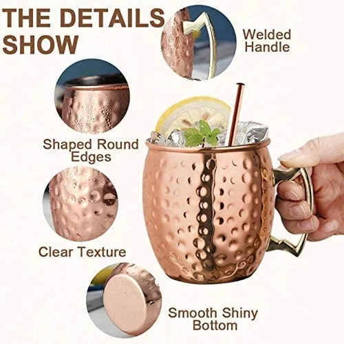 Miniatura 2 de SuproBarware Moscow Mule - Juego de 2 tazas de acero inoxidable de 18 onzas, aptas para alimentos, martilladas, ideales para cócteles, agua