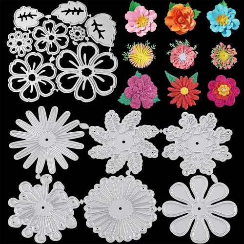2 juegos de troqueles de corte de metal con estampado de flores, hojas de flores, 14 estilos, plantillas 3D troqueladas para manualidades, álbumes