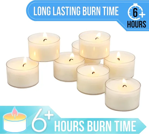 Miniatura 4 de Stonebriar 48 unidades de velas de té sin perfume, sin humo, de combustión larga, taza transparente, color blanco, con tiempo de combustión de 6 a 7
