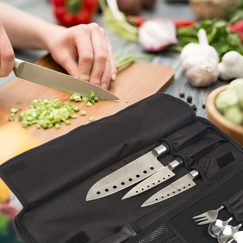 Miniatura 8 de Bolsa de rollo para cuchillos de chef, bolsa de cuchillo de chef Oxford resistente, estuche portátil para cuchillos de chef de 13 ranuras