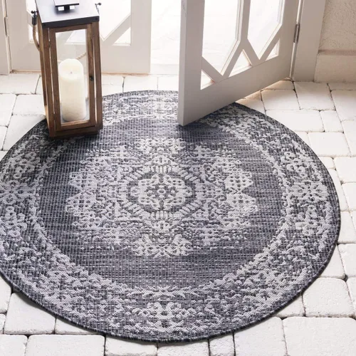 Miniatura 45 de Unique Loom Alfombra de la colección tradicional para exteriores, desgastada durante el tiempo (octágono de 5 pies y 3 pulgadas, azul/gris)