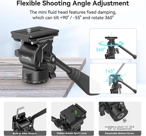 Miniatura 2 de SmallRig CT180 Trípode de Video, Trípode de Cámara de 72" Monopie con Cabezal Fluido, Trípode de Cámara de Aluminio, Cabezal Fluido Panorámico