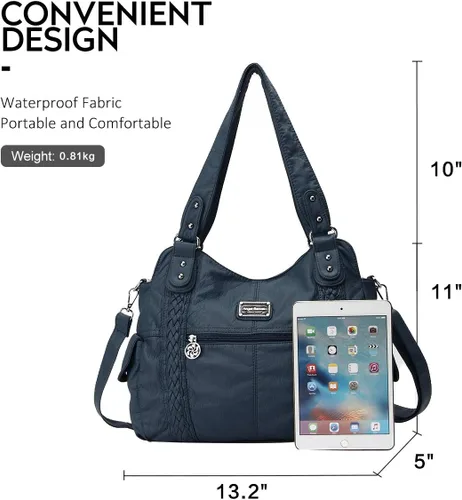 Miniatura 82 de Angel Barcelo - Bolsa de hombro amplia para mujer, diseño Hobo, cuero lavado