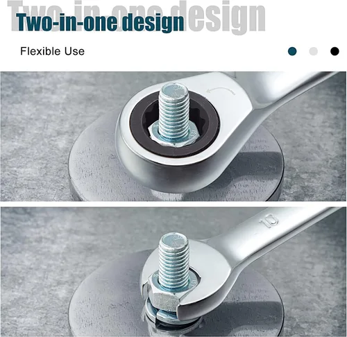 Miniatura 6 de Llave combinada de trinquete industrial de grado SORAKO, acero Cr-V con engranaje (A-10mm métrica)