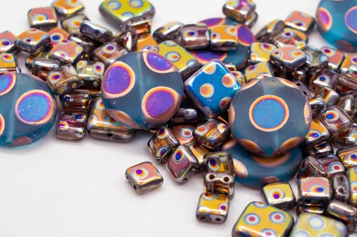 Miniatura 4 de 1.75 oz (50g) Mezcla de cuentas únicas de vidrio checo Bohemia prensadas, azul violeta rosa vitrail Sliperit, con patrón de puntos, mate y FAN Mix
