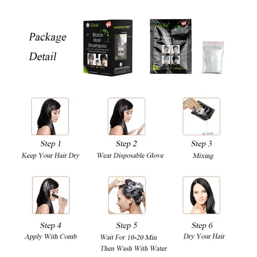 Miniatura 5 de Champú de tinte instantáneo para el cabello Champú semipermanente para el cabello - 10 bolsas/caja (negro)