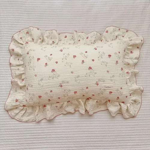 Miniatura 36 de BuLuTu Funda de almohada de algodón para niños pequeños, tamaño estándar, estampado de flores de Galsang, suave funda de almohada de viaje con borde