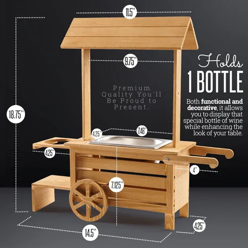 Miniatura 6 de Soporte para botellas de vino con bandeja para servir aperitivos, carrito de madera de mesa para dulces y calentador de nueces con capacidad para 1