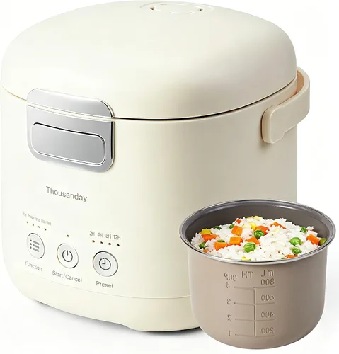 Arrocera pequeña, mini olla arrocera para 2 tazas sin cocinar (4 tazas cocidas), arrocera eléctrica antiadherente portátil, para dormitorio, viajes,
