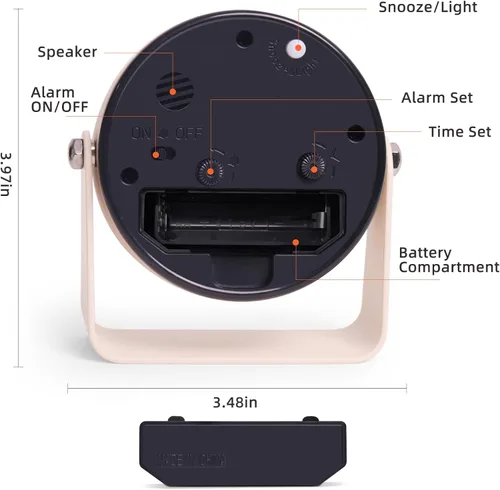Miniatura 3 de Reloj de alarma analógico TIMESS, silencioso, de cuarzo sin tictac, funciona con pilas, con función de repetición y luz bajo demanda, fácil