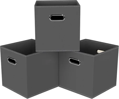 Miniatura 34 de Cubos de Almacenamiento Plegables Negros, Cajas de Almacenamiento de Tela, Organizadores de Cubos con Asas Duales para Organizador del Hogar, Juego
