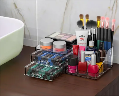 Miniatura 4 de Organizador de maquillaje pequeño de acrílico con cajones, organizador de cuidado de la piel transparente para tocador, cómoda, encimera de baño