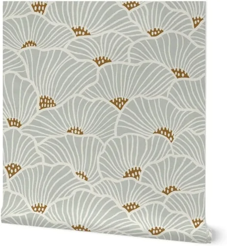 Spoonflower Muestro de papel tapiz extraíble - Flores neutras modernas líneas geométricas suaves costeras a gran escala papel pintado prepegado
