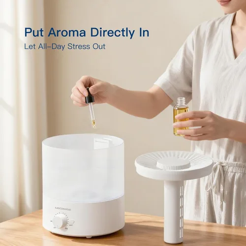 Miniatura 4 de MEGAWISE - Humidificador elegante de 1,5 L para dormitorio, bebé, planta, humidificadores ultrasónicos de bruma fresca de 24 dB, luz nocturna