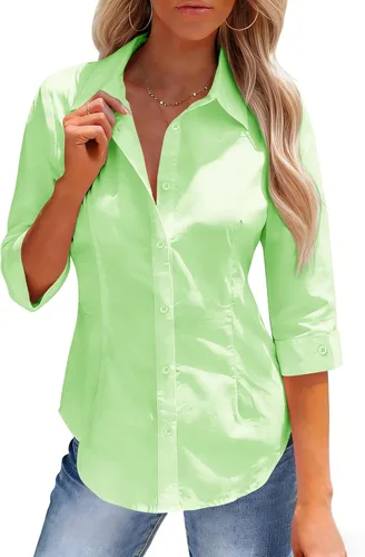 Miniatura 14 de siliteelon Button Down Shirts for Women: Slim Fit Stain Shield 3/4 Sleeve Dress Shirt Formal Work Button Up Blouses